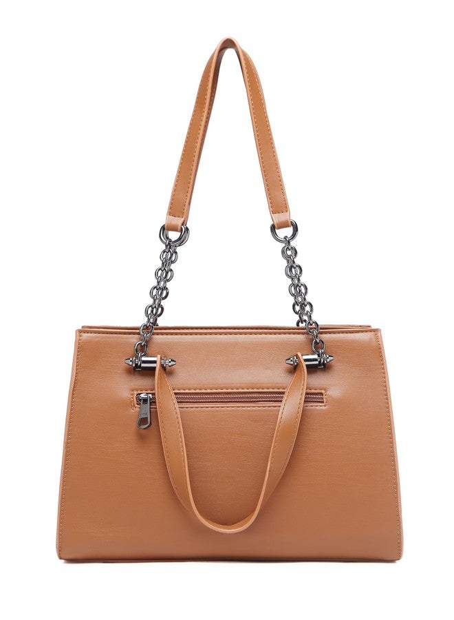 EVOKE AERO Vegan Leather Satchel 249 for Women | with Spacious Main Compartment | Stylish and Lightweight for Daily Commutes | Quilted Handbag | Dual Strap Options (Brown) - Image 3